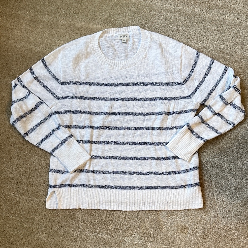 J. Crew Factory White and Navy Striped Beach Sweater